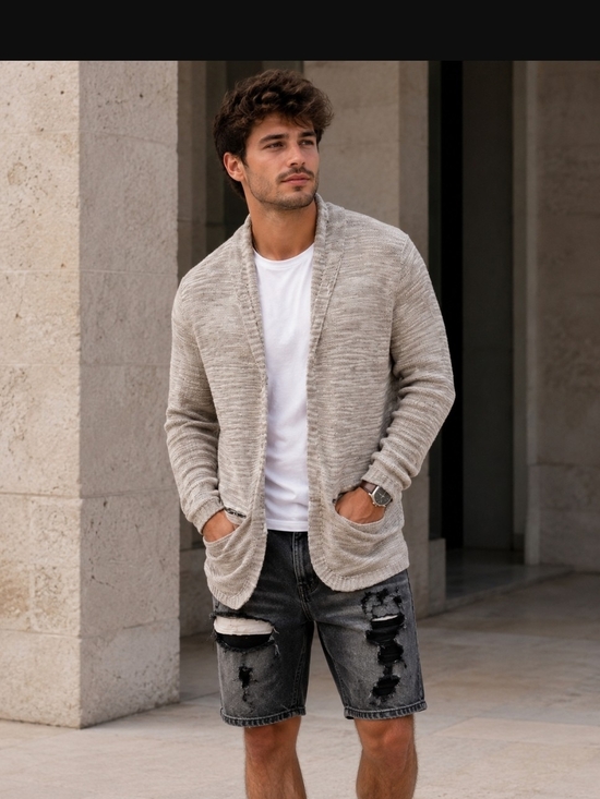 John Varvatos Other - John Varvatos Collection Hook And Bar Shawl Collar Cardigan - Light Taupe